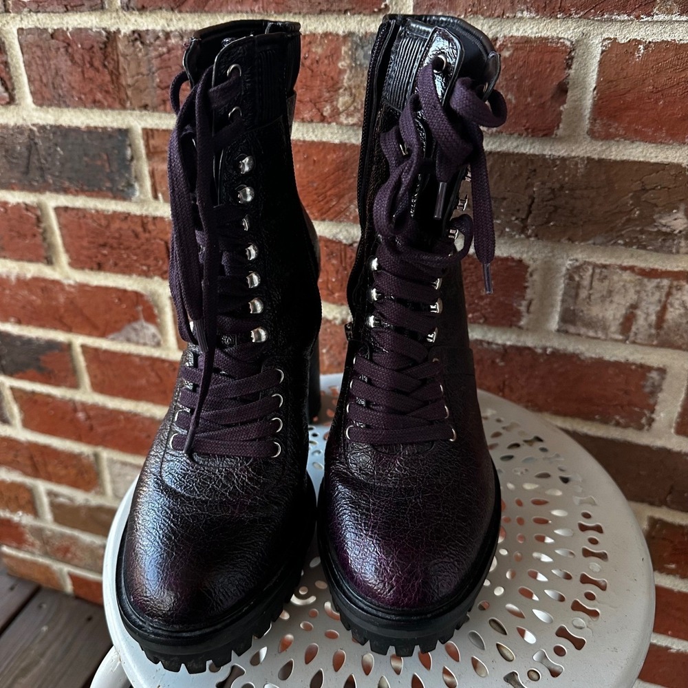 Vince Camuto Dark Plum Lace-Up Combat Boots - Picture 3 of 11